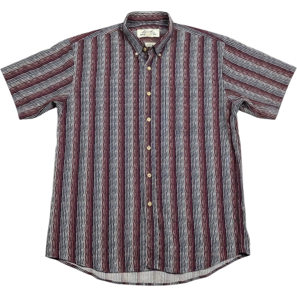Links Edition Mens Striped Short Sleeve Button Up Shirt XL Cotton Casual Red